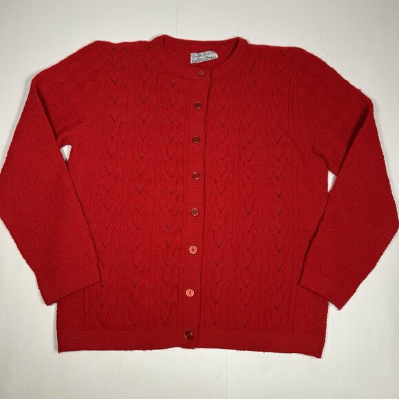 Vtg Cuddle Knit Cardigan Sweater Women Red Cable Knit Acrylic USA 70s Sz M ?! - Picture 3 of 8